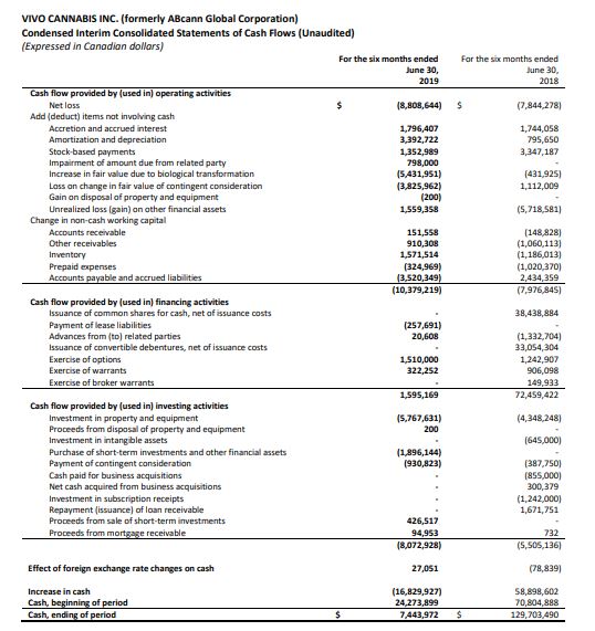 VIVO Cannabis – Company Financials – Balance Sheet – Cash Flow – Income ...
