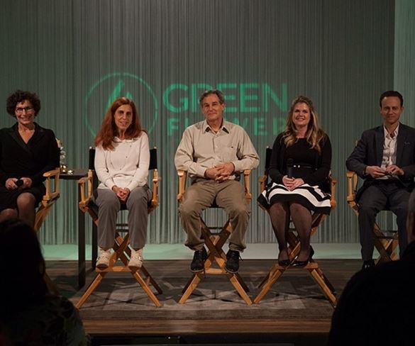 Green Flower Media CEO Max Simon, right, with Mara Gordon, Deborah Malka , Martin Lee and Alison Ettel at the recent Cannabis Health Summit